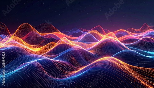 Modern abstract data visualization with flowing lines and particles, artificial intelligence and business technology concept