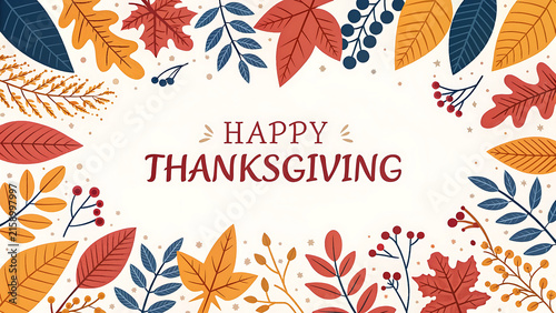 Happy Thanksgiving greeting card background with autumn leaf frame vector illustration