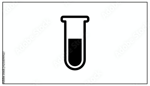 Black laboratory test tube icon with chemical fluid level inside a simple rectangle border on white background.