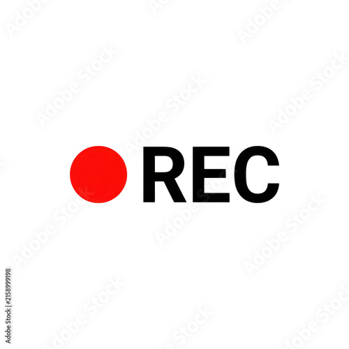 Red recording button icon with text isolated on white background