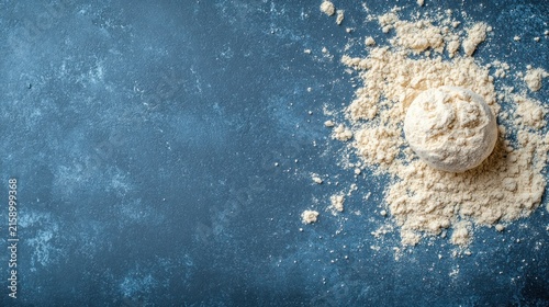Close up of flour and scoop on a textured surface