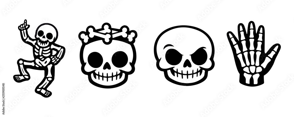 Fototapeta premium Halloween Skeleton Sticker Bundle – Spooky Skull Bone And Skeleton Character Vector Art
