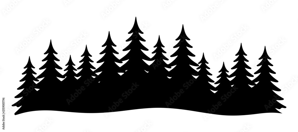Obraz premium Abstract pointed pine tree forest silhouette provides decorative woodland edge for outdoors themed projects.