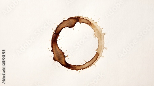Abstract brown coffee stain ring on a light paper background