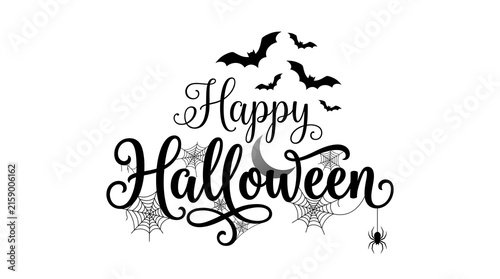 Handwritten Halloween greeting features bats and stars for a festive holiday celebration design.