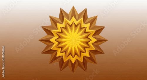 A golden star shape with geometric layers on a gradient background