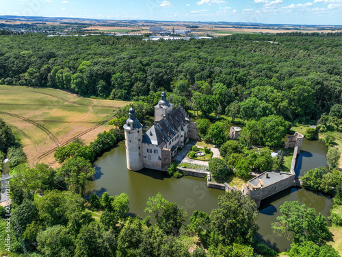 Aerial view, Veynau Castle, moated castle, Euskirchen district in North Rhine-Westphalia, Germany