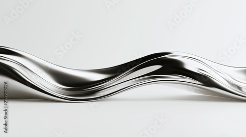 Abstract liquid silver wave with subtle reflections on a white background