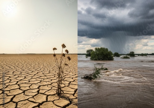 Extreme weather conditions: drought and flood in one frame