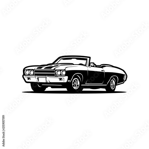 Classic convertible muscle car monochrome vector isolated on white background