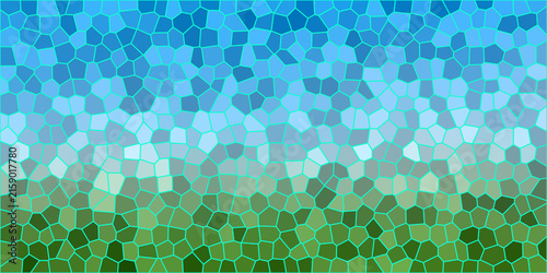 Obraz na plátne Abstract geometric mosaic pattern with blue sky and green meadow colors
