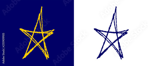 Yellow and blue spray paint hand drawn line star clip art. Rough aerosol grunge doodle star symbol isolated element for urban graphic background design.