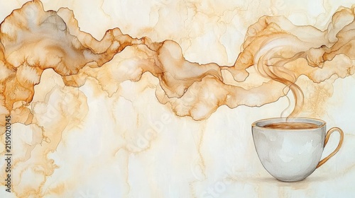 Warm Coffee Cup with Swirling Steam and Soft Abstract Background in Earth Tones for Cozy Atmosphere