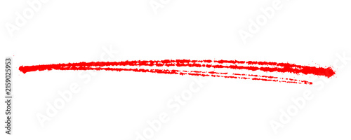 Red spray paint underline brush stroke clip art. Thin aerosol ink divider and rough line isolated on white background for text highlight, emphasis, and graphic design.
