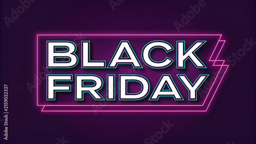 Black Friday Sale Banner with Glowing Pink Neon Frame and 3D Typography Text Effect
