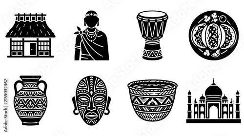 Obraz na plátně Set of cultural heritage and tribal ethnic icons
