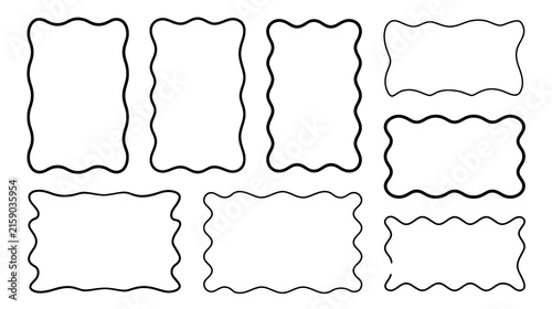 Collection of rectangle frames with wavy edges. wavy zigzag rectangle frames set .vector illustration Stock Vector