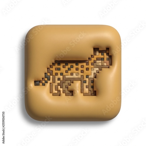Premium 3D Matte Clay Pixel Ocelot Icon on Rounded Square Button