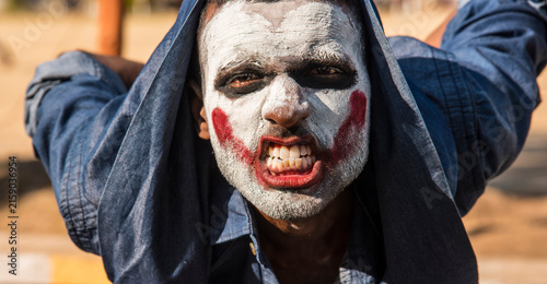 Canvas Print Close-up portrait of a horrible scary zombie man