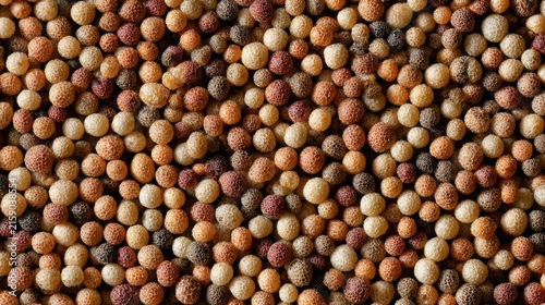 Extreme macro texture of teff grains, extraordinarily tiny spherical seeds densely covering the entire frame, subtle cream, brown and reddish