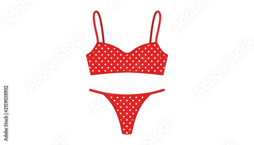 Картината върху платно Red polka dot swimsuit two piece bikini set vector illustration isolated on whit