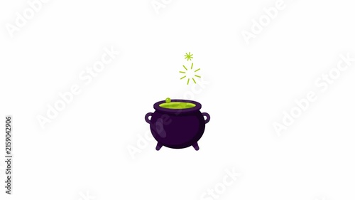 Animated Witch Pot Boiling Green Magic Potion Flat Vector Animation