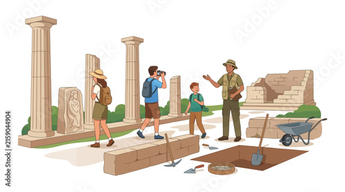 Картината върху платно People and tourists visiting an ancient archaeological excavation site with a guide