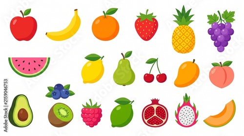 Set of colorful fresh fruit icons