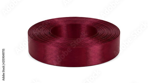 Burgundy satin ribbon coil isolated on white background for gift wrapping and crafts