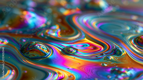 Abstract liquid marble texture with iridescent rainbow reflections, glossy organic shapes and fluid macro details in a psychedelic composition.