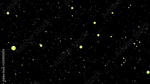 Abstract Green Glowing Particles Scattered Across Black Background with Futuristic Digital Light