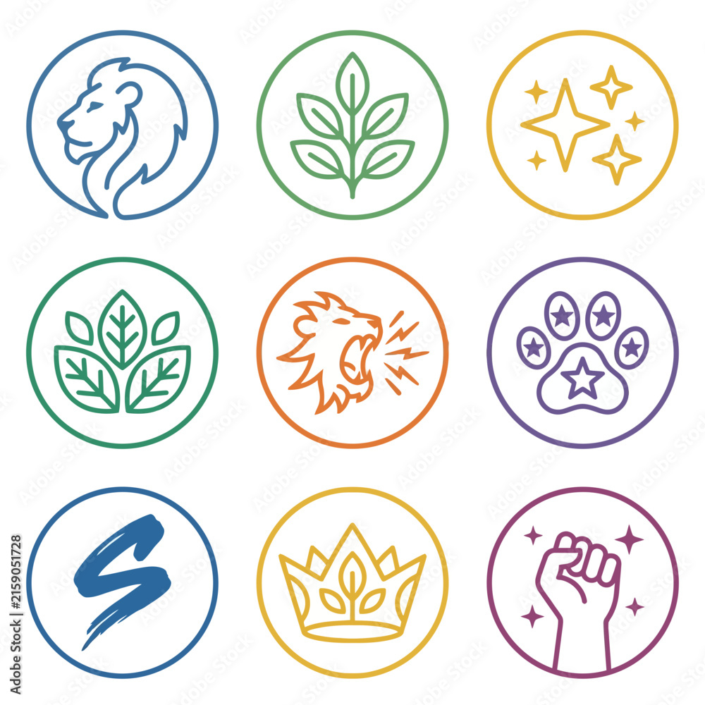 Obraz premium Nature and power emblems with lion and leaf motifs.