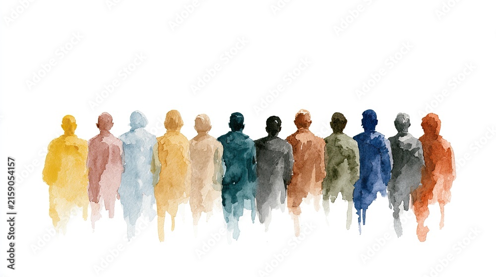 Obraz premium Watercolor silhouettes of diverse figures in a spectrum of earthy and cool tones
