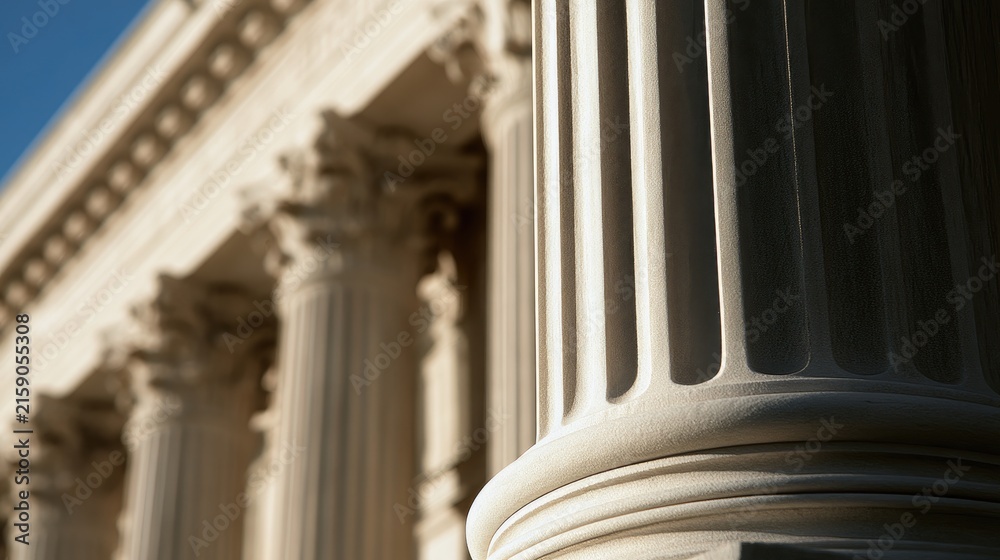 Naklejka premium Close-up of fluted columns on a grand building against a blue sky