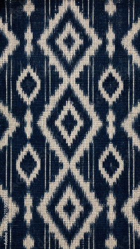 Indigo Blue and White Ikat Woven Textile Pattern