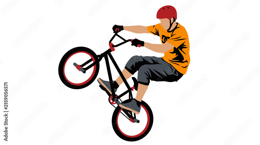 Fototapeta premium A stylized illustration of a young man performing a bmx bike stunt.