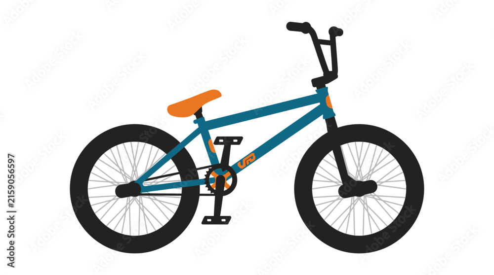Fototapeta premium A flat style vector illustration of a blue bmx bicycle with an orange seat.