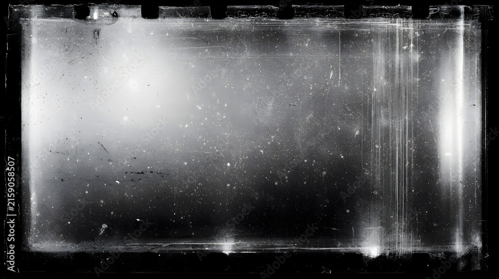 Fototapeta premium Old film texture with scratches, noise and light leaks. Realistic white background overlay film texture in black-white, dust and grain. Distressed retro movie or photo negative effect of cinema 