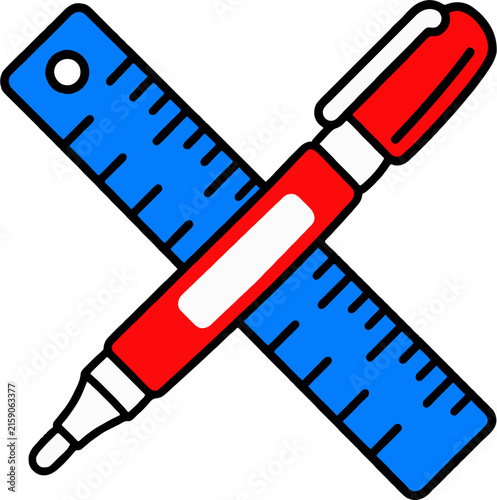 Pen and ruler, study and Korean college entrance exam (Suneung) concept, flat vector illustration isolated on white background