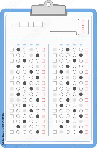 Answer sheet on clipboard, study and Korean college entrance exam (Suneung) concept, flat vector illustration isolated on white background
