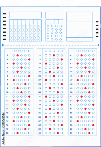 OMR answer sheet, study and Korean college entrance exam (Suneung) concept, flat vector illustration isolated on white background