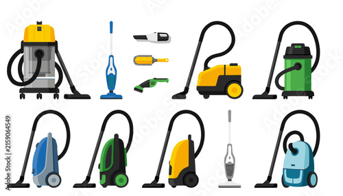 Foto Vacuum cleaner vector set with canister upright handheld industrial wet dry and