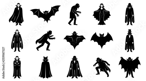 фотографія Collection of vampire and bat silhouettes for halloween with collection 14 black