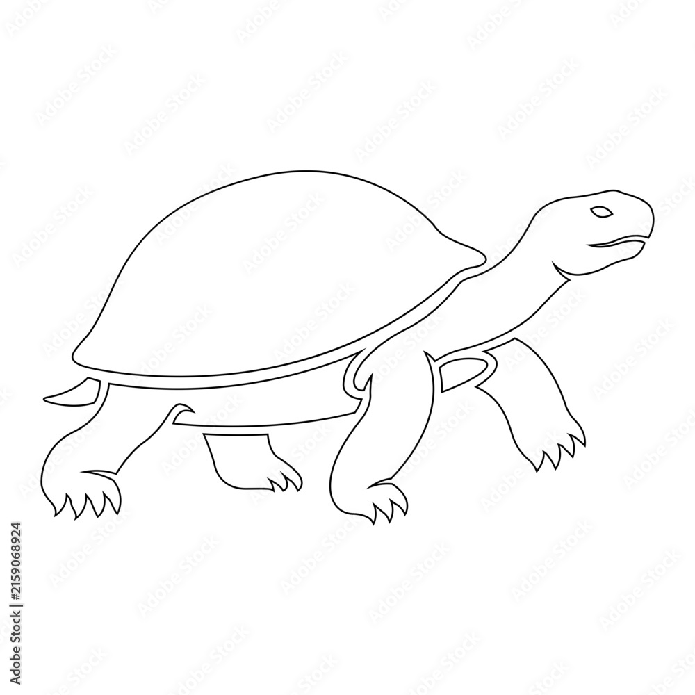 Fototapeta premium Minimalist Line Art Vector Illustration of a Walking Turtle Isolated on a White Background for Creative Design Projects