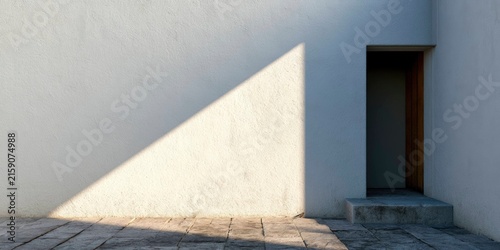 Minimalist Exterior Wall with Shadow and Open Doorway in Modern Architecture