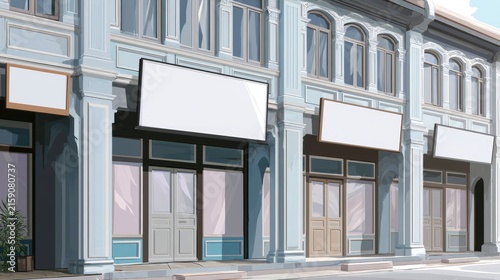 Elegant Old-Style Building Facade with Large Windows and Decorative Details