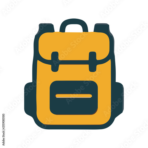 Simple flat vector icon of a yellow school backpack for travel and education.