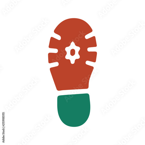 A flat graphic illustration of a shoe sole footprint icon.