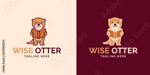 Canvastavla Cute otter holding a book logo template for an education or publishing brand