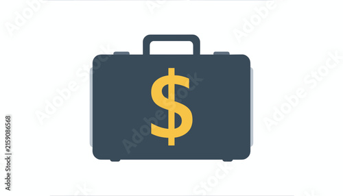 Dark blue professional briefcase featuring a large yellow dollar sign symbol on the front to represent business and wealth.